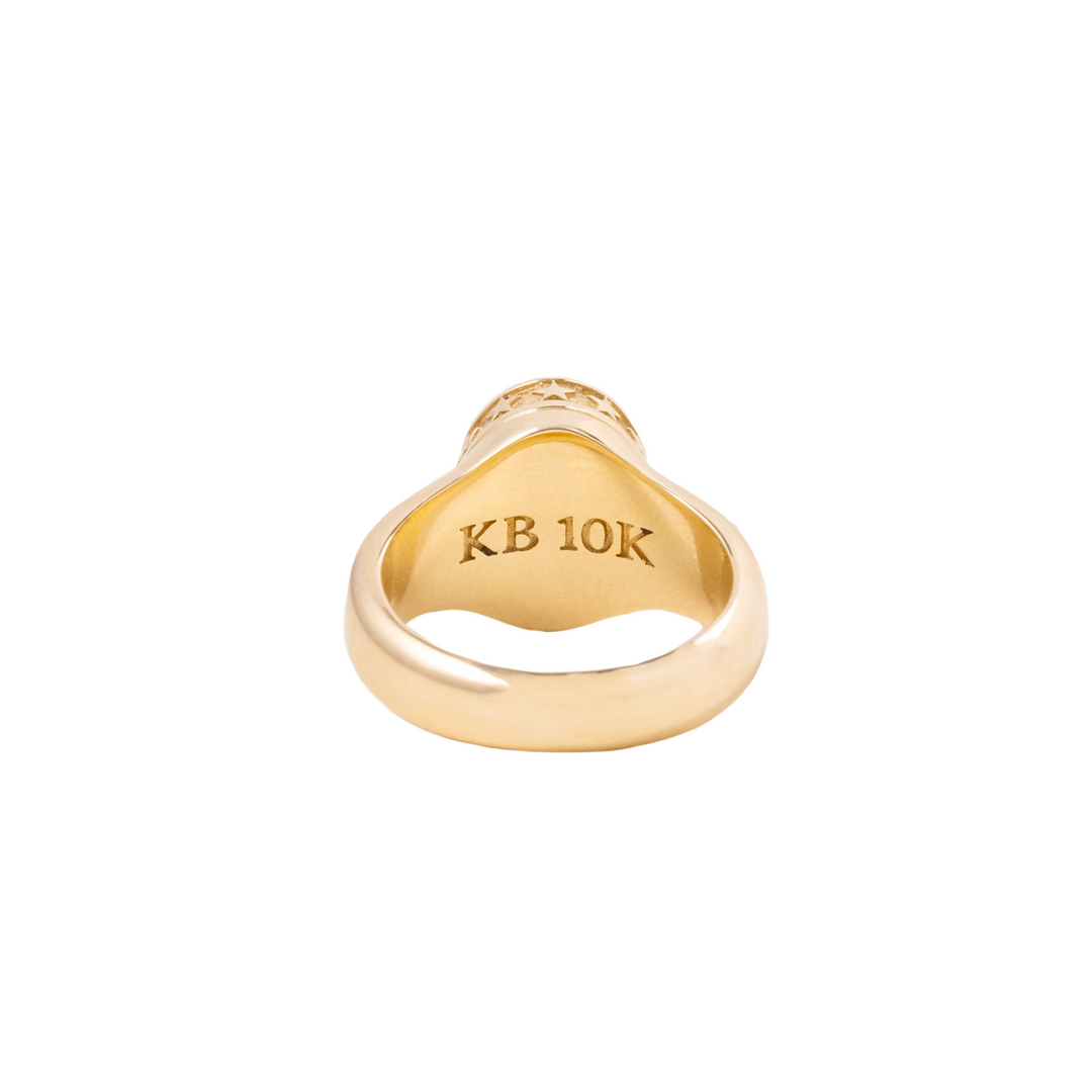 Cat Eye Stone 10K Gold Ring w/ Stars and Diamonds