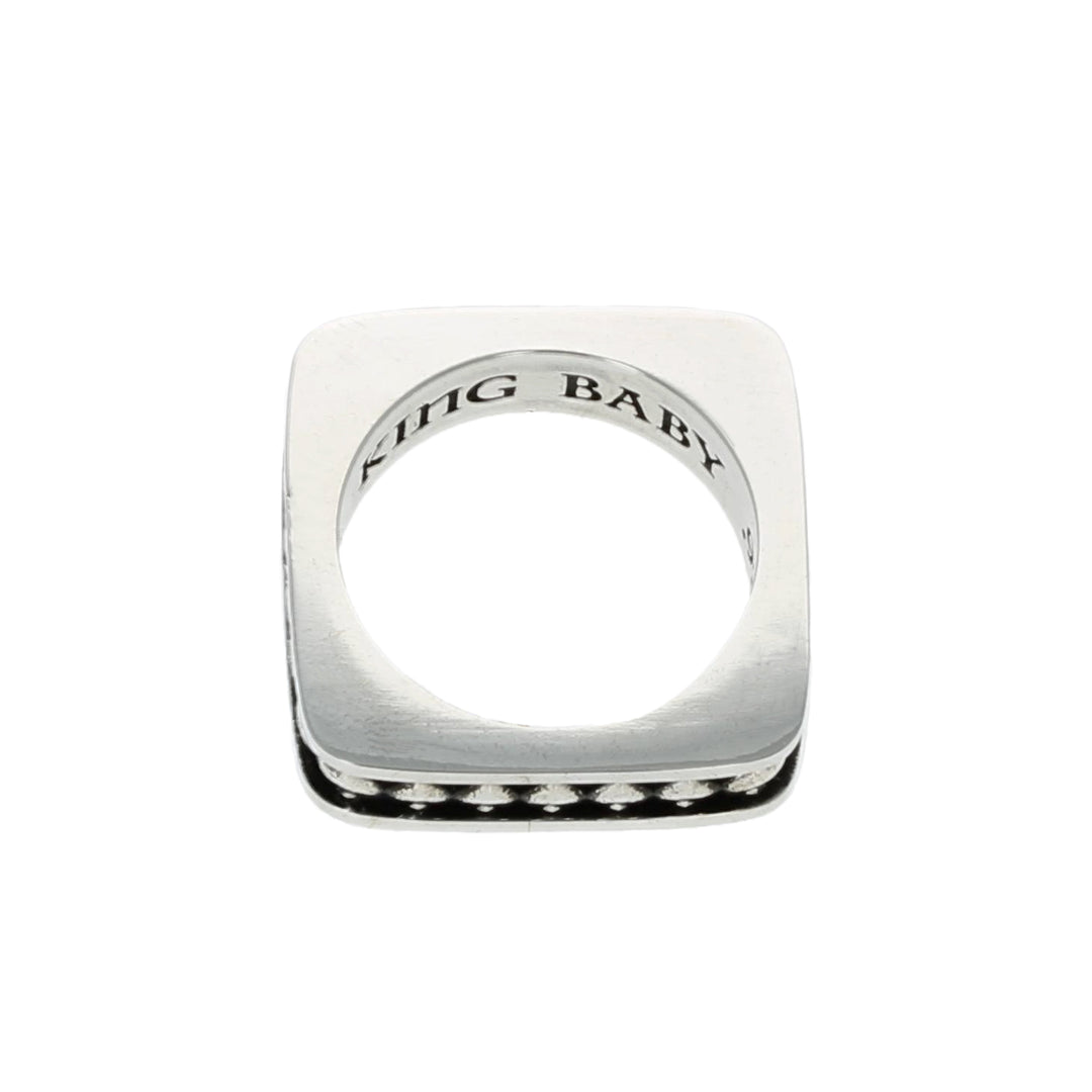 Silver Spade ring with 'KING BABY' engraving on a white background top