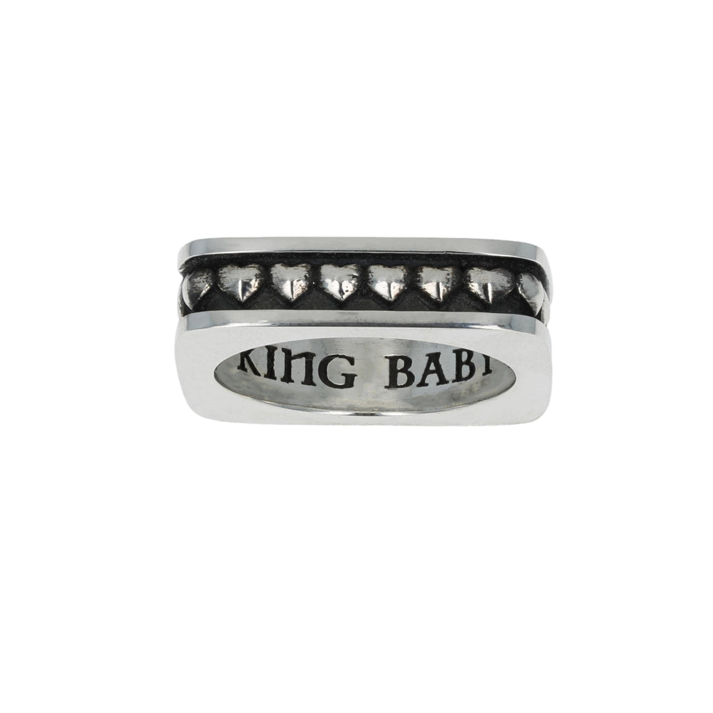 Silver Heart ring with 'King Baby' engraving on a white background motif