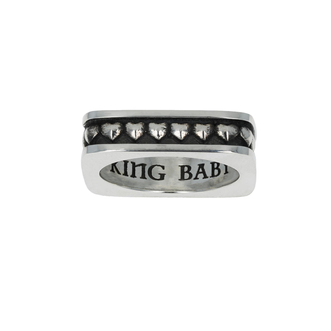 Silver Heart ring with 'King Baby' engraving on a white background motif