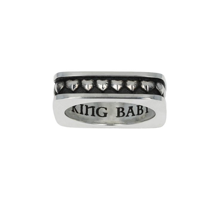 Silver Heart ring with 'King Baby' engraving on a white background motif