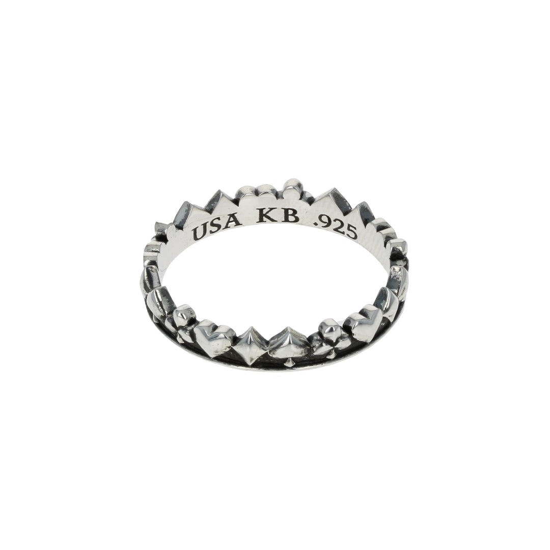 Silver all suit ring with 'USA KB .925' engraving on a white background