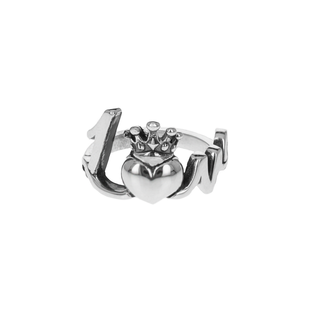 Crowned Heart Love Ring on white background front view