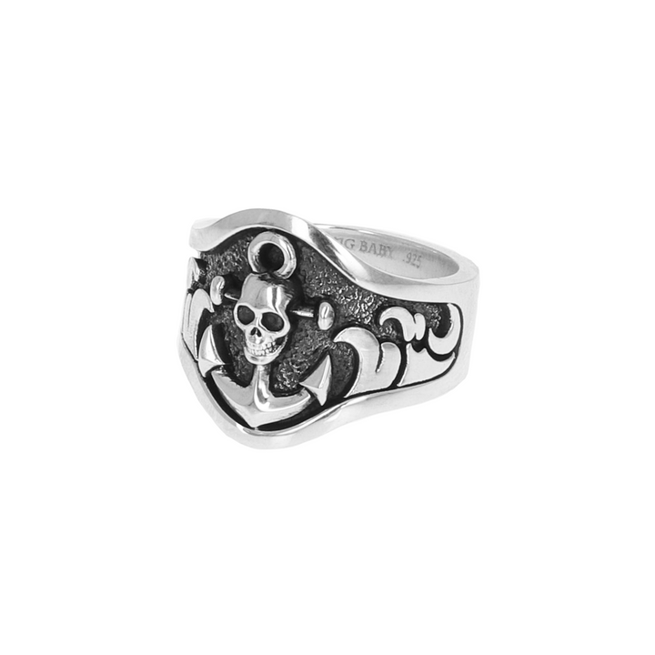 Anchor Skull Ring on white background 3/4 view