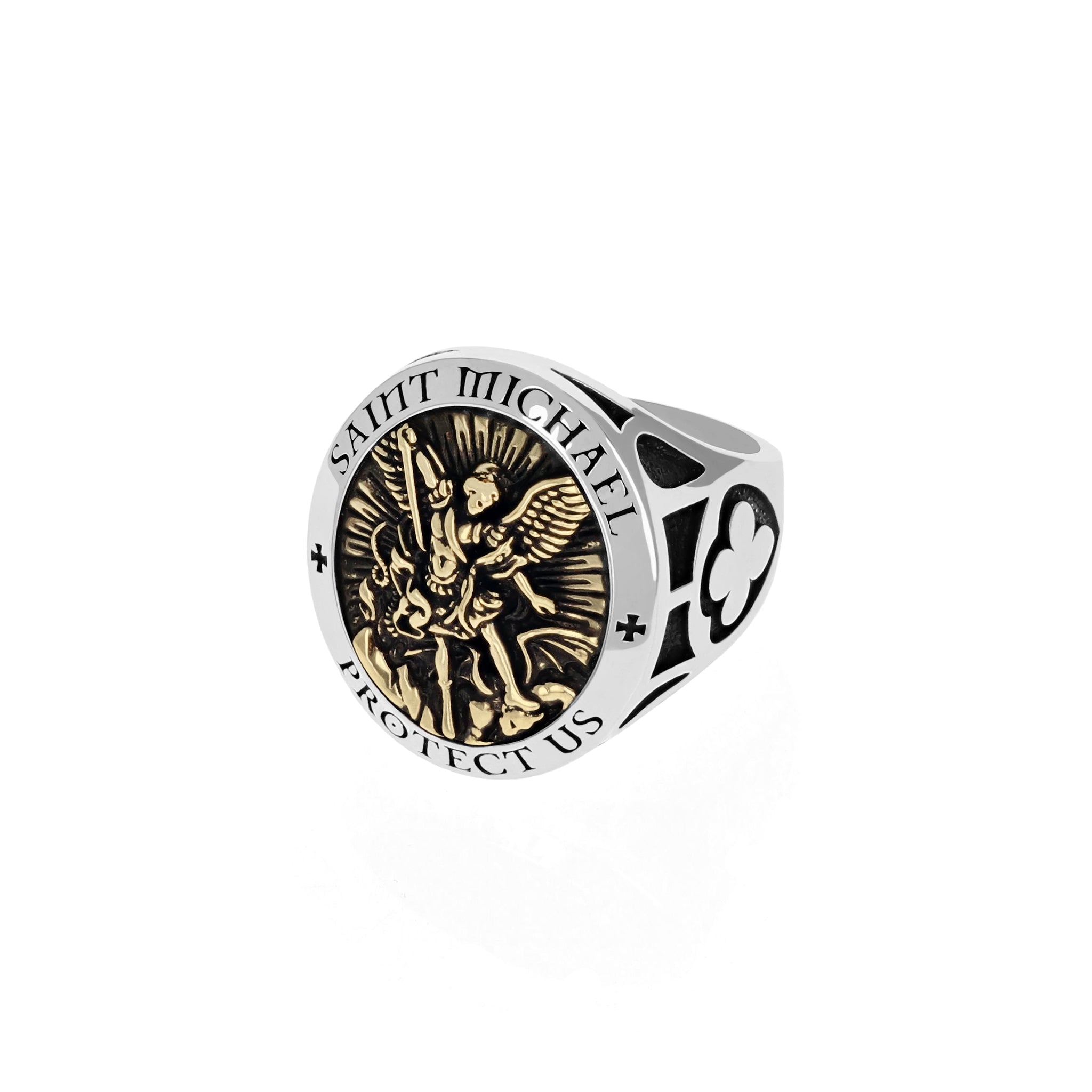 Product shot of Saint Michael Ring w/ Gold Alloy