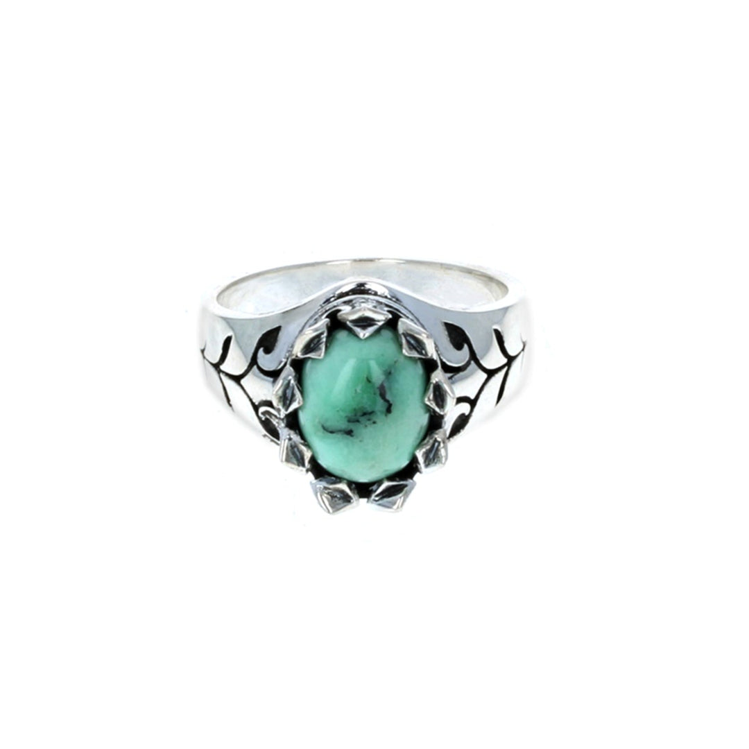 crowned Oval Turquoise ring front view on white background