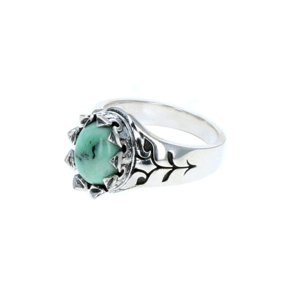 crowned Oval Turquoise ring 3/4 view on white background