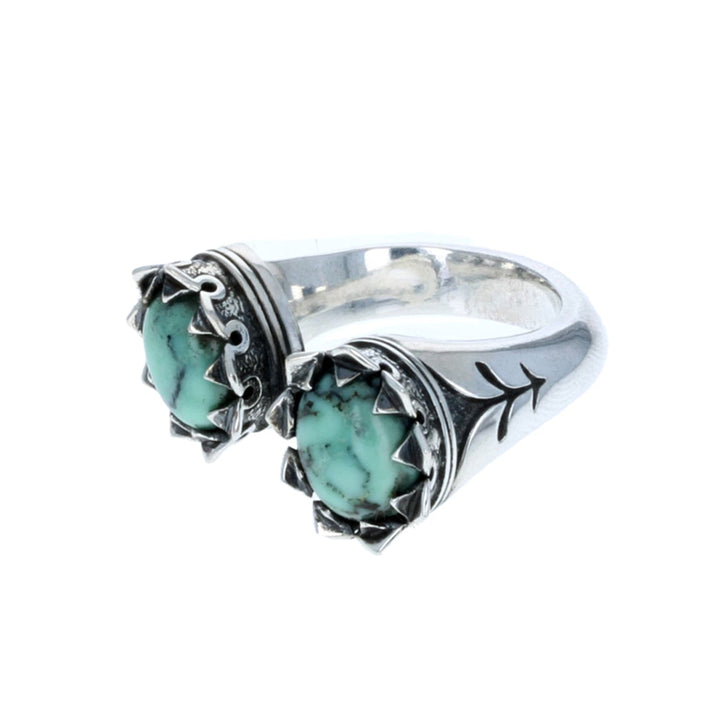 Double Crowned Oval Turquoise Open Ring 3/4 view