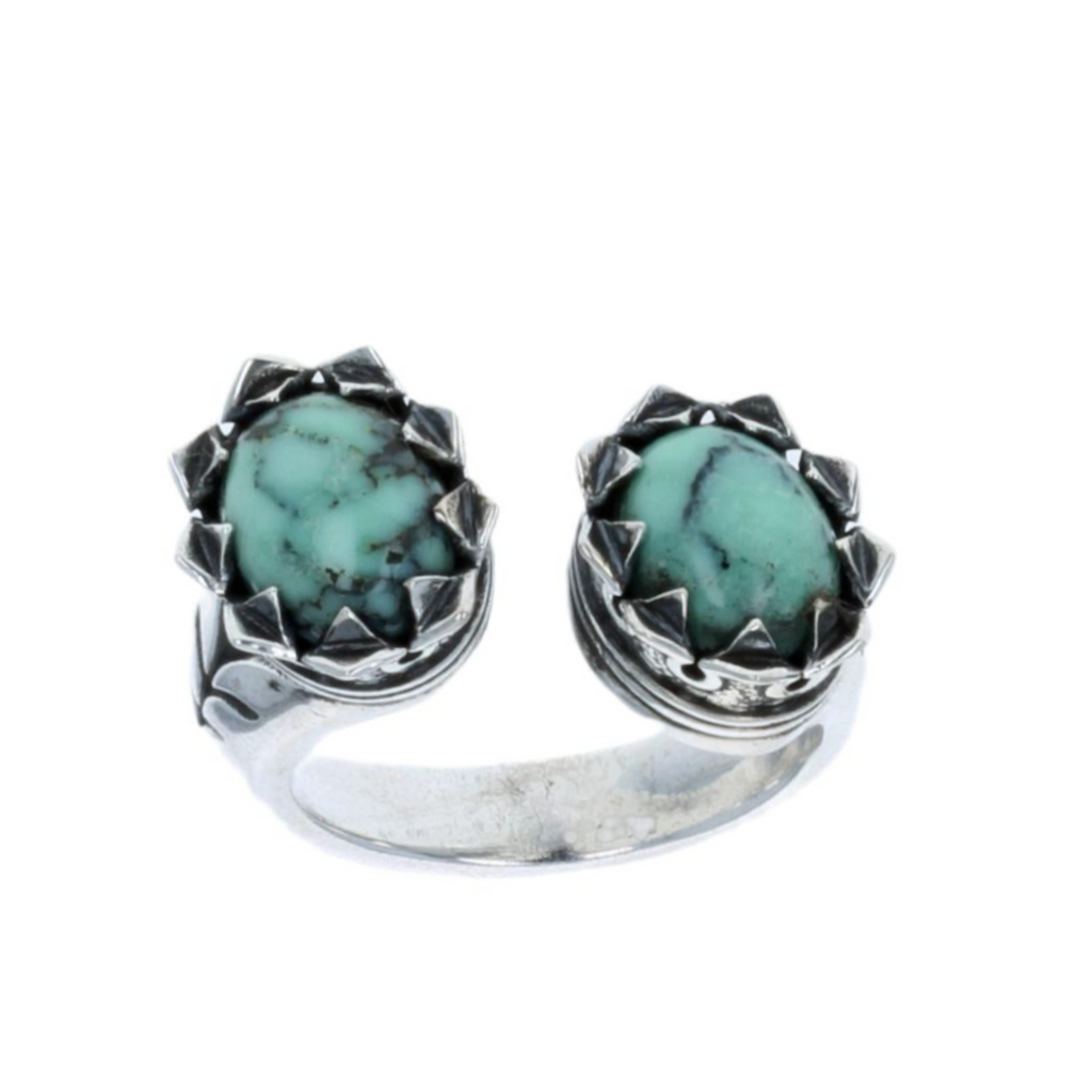 Double Crowned Oval Turquoise Open Ring front view