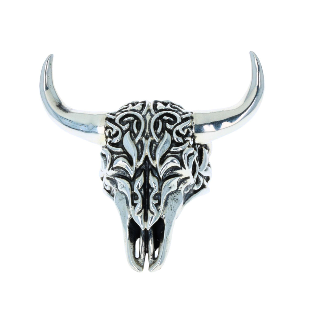 Buffalo Skull Ring on White Background Front View