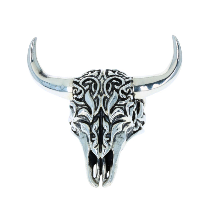 Buffalo Skull Ring on White Background Front View