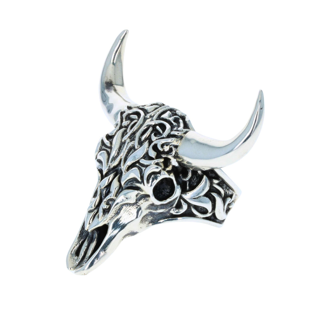 Buffalo Skull Ring on White Background 3/4 View