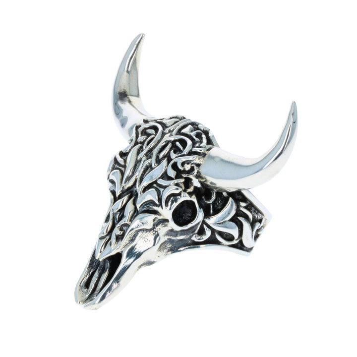 Buffalo Skull Ring on White Background 3/4 View