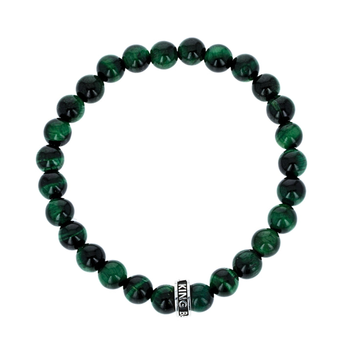 8mm green tiger eye bead bracelet on white background