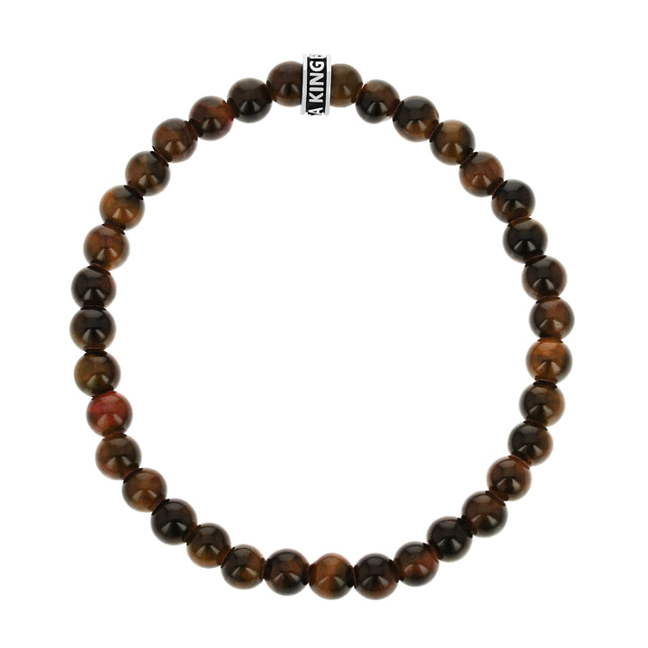 6mm Brown Tiger Eye Beaded Bracelet w/ Logo Ring