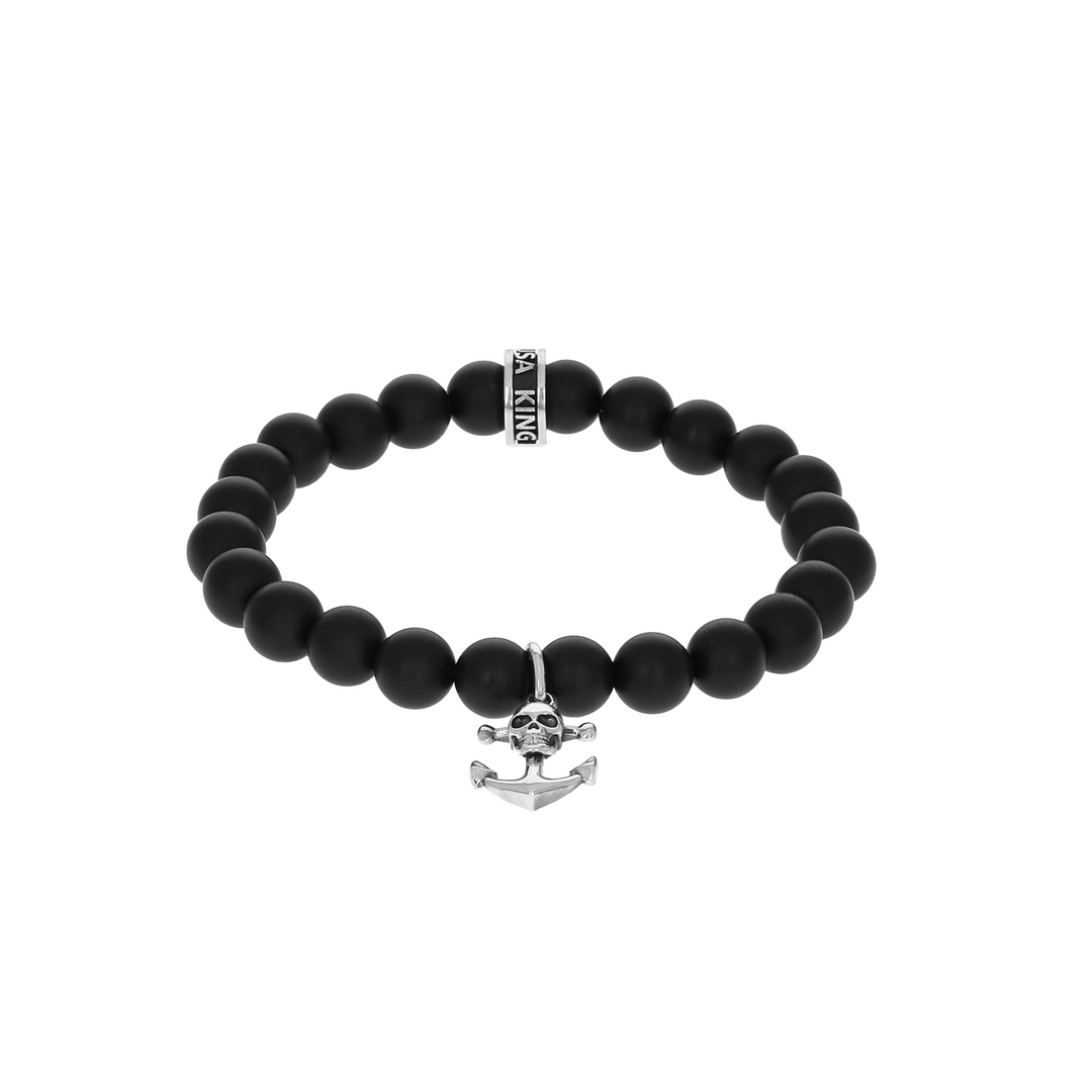 Anchor Skull Charm Onyx Bracelet on white background