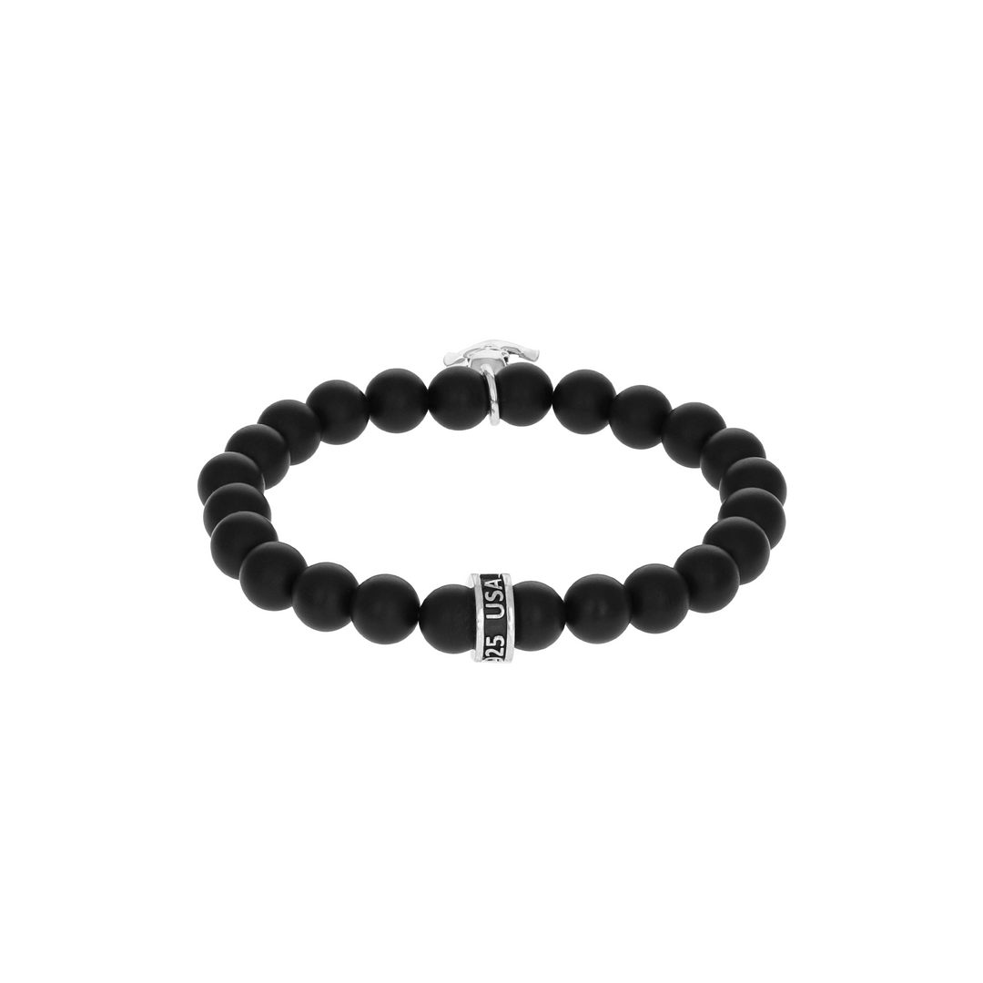 Anchor Skull Charm Onyx Bracelet on white background back view