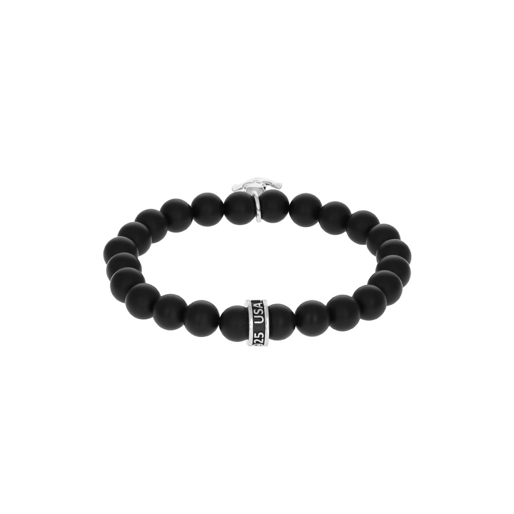 Anchor Skull Charm Onyx Bracelet on white background back view