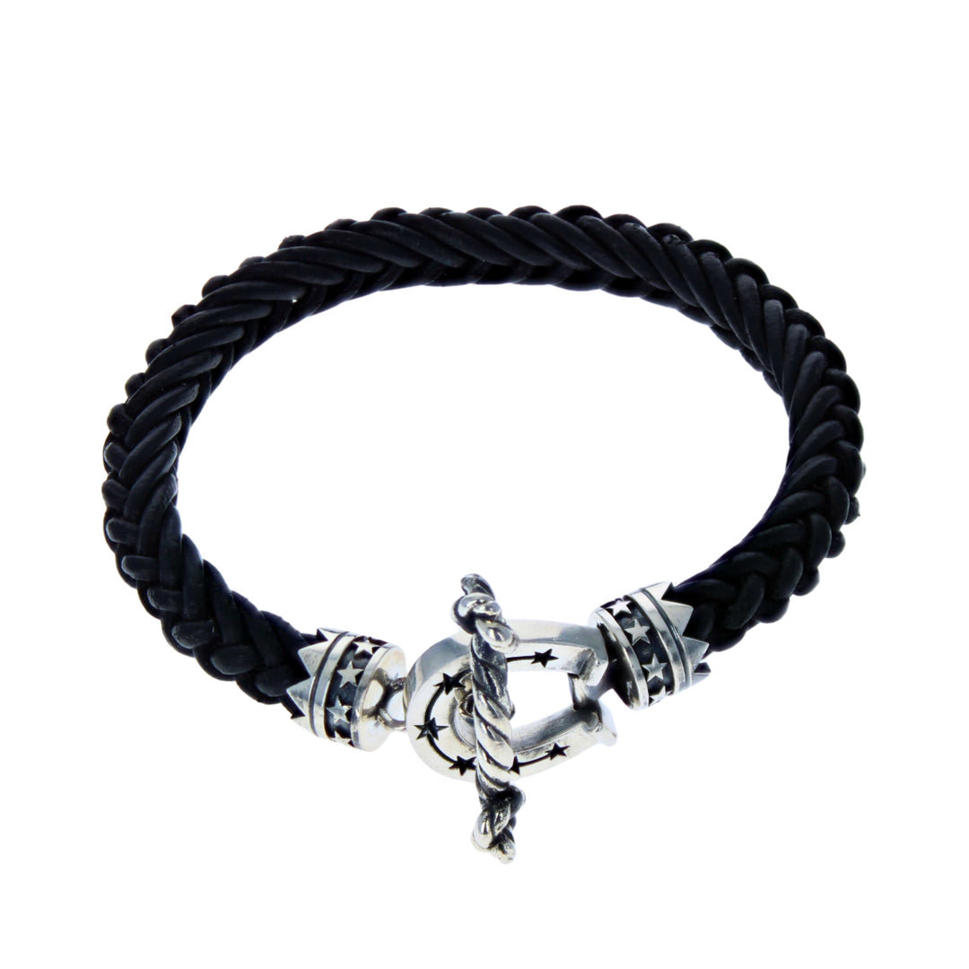 Horseshoe Braided Leather Bracelet closed on white background
