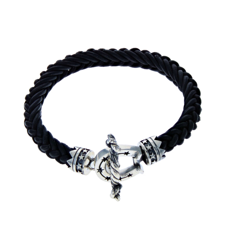 Horseshoe Braided Leather Bracelet closed on white background