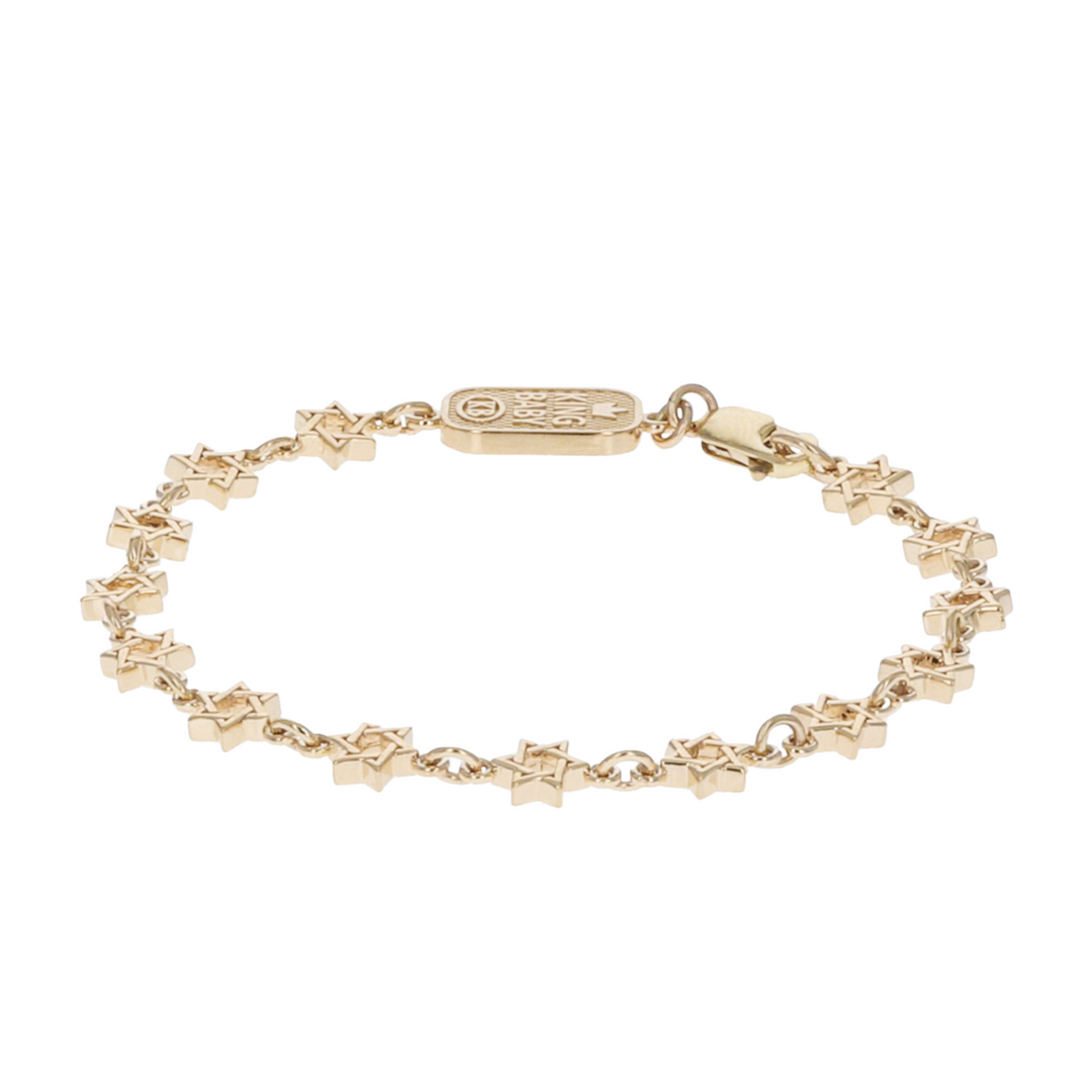 10 karat gold star of david chain bracelet on white background