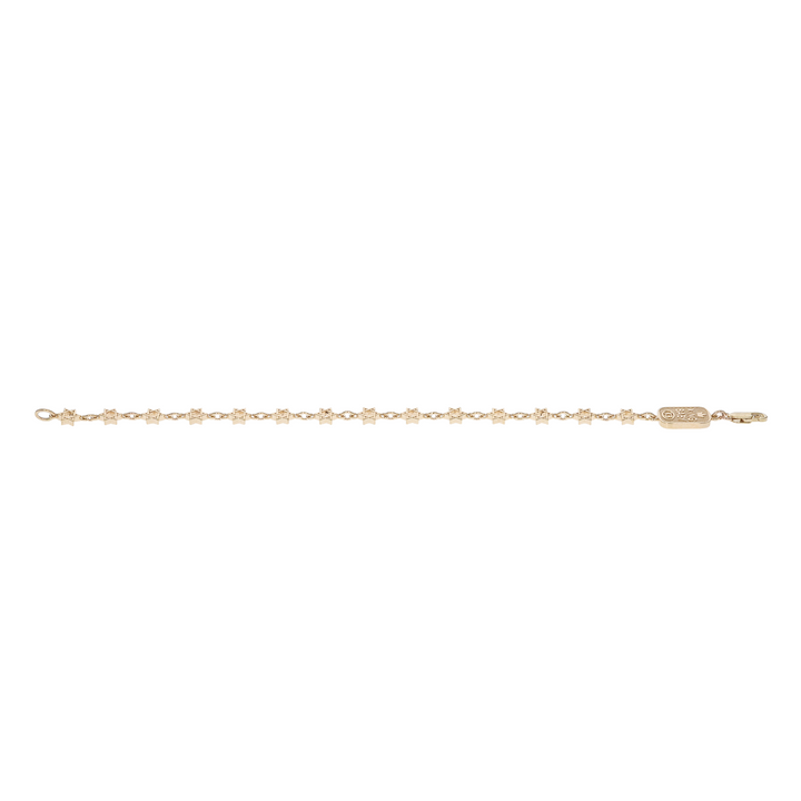 10 karat gold star of david chain bracelet on white background opened in a line
