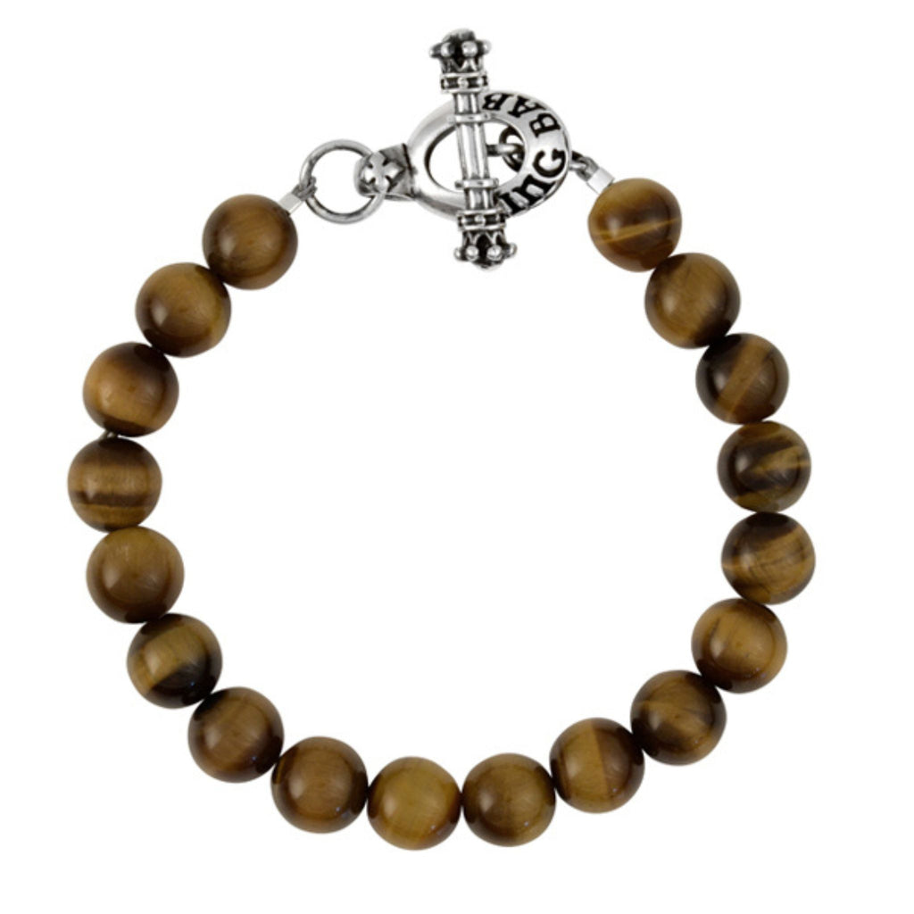 10mm Brown Tiger Eye Bead Bracelet w/Silver Toggle Clasp