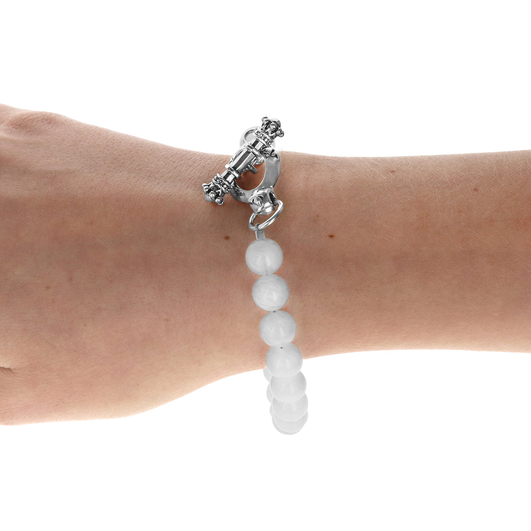 8mm Moonstone Bead Bracelet w/ Silver Clasp