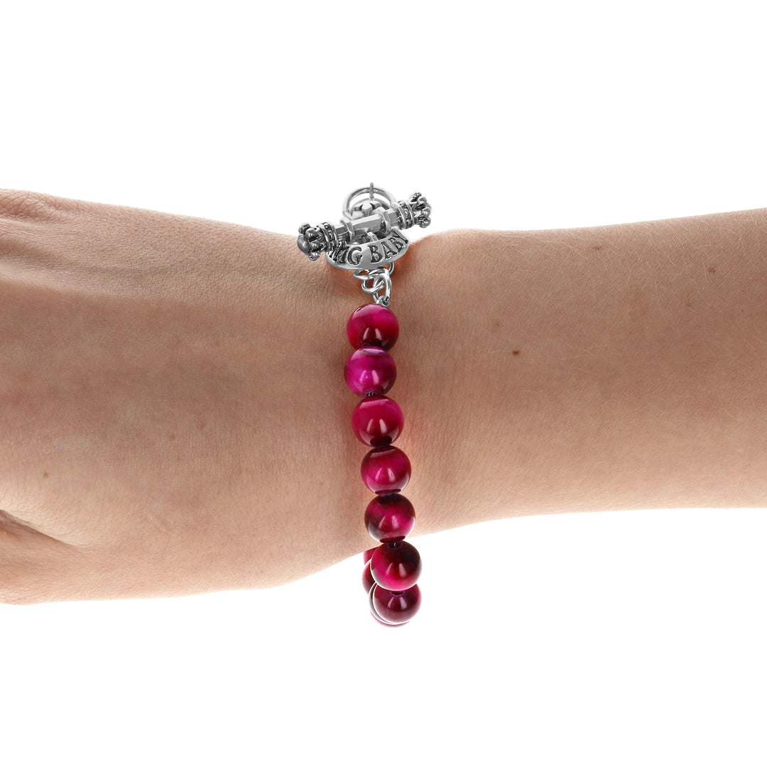 Pink Tiger Eye Bead Bracelet w/ Silver Clasp