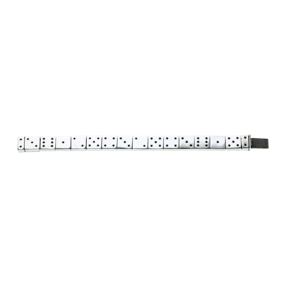 Silver bracelet with Dice star patterns on a white background top