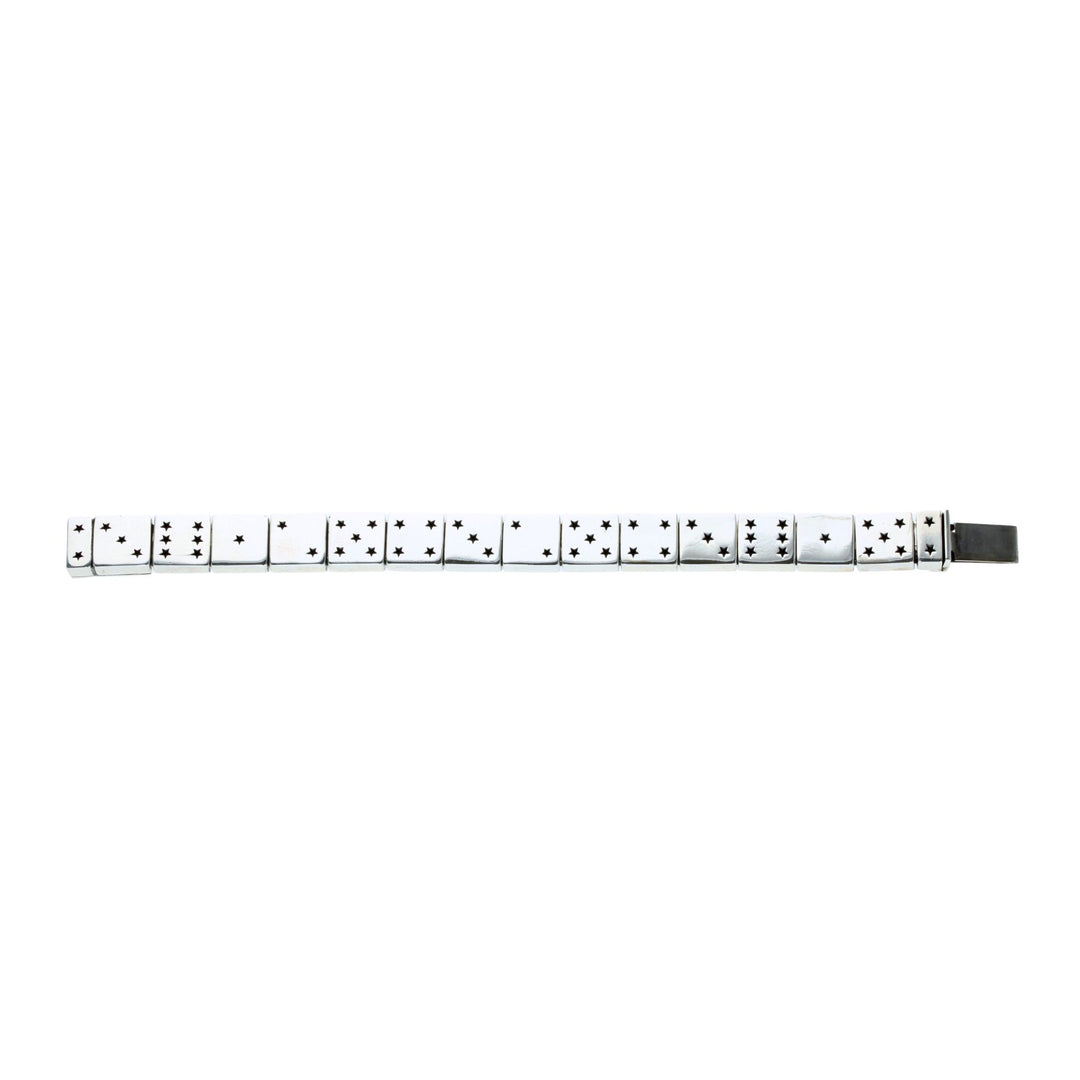Silver bracelet with Dice star patterns on a white background top