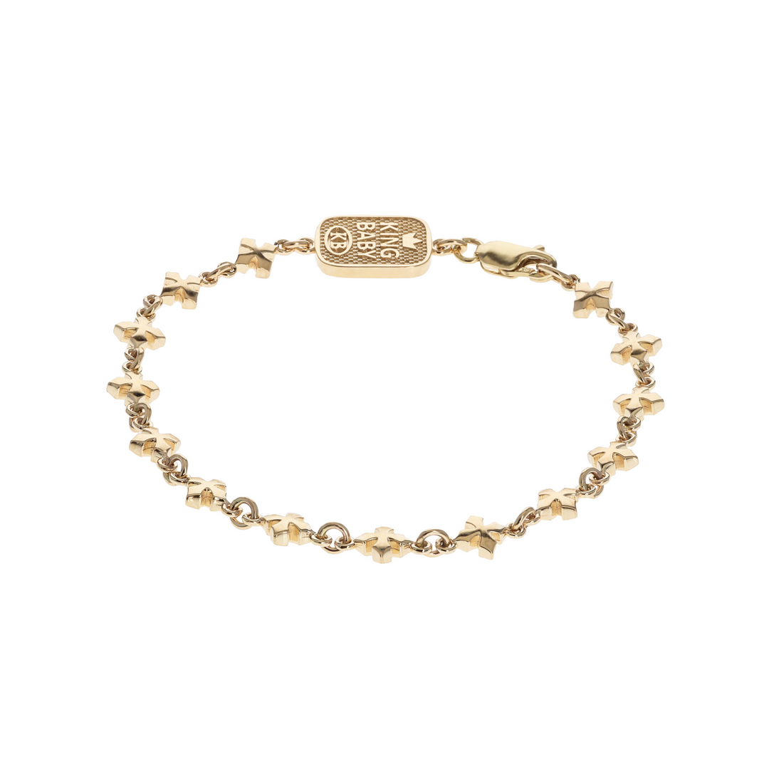 10K YELLOW GOLD Small MB Cross Chain Bracelet on white background