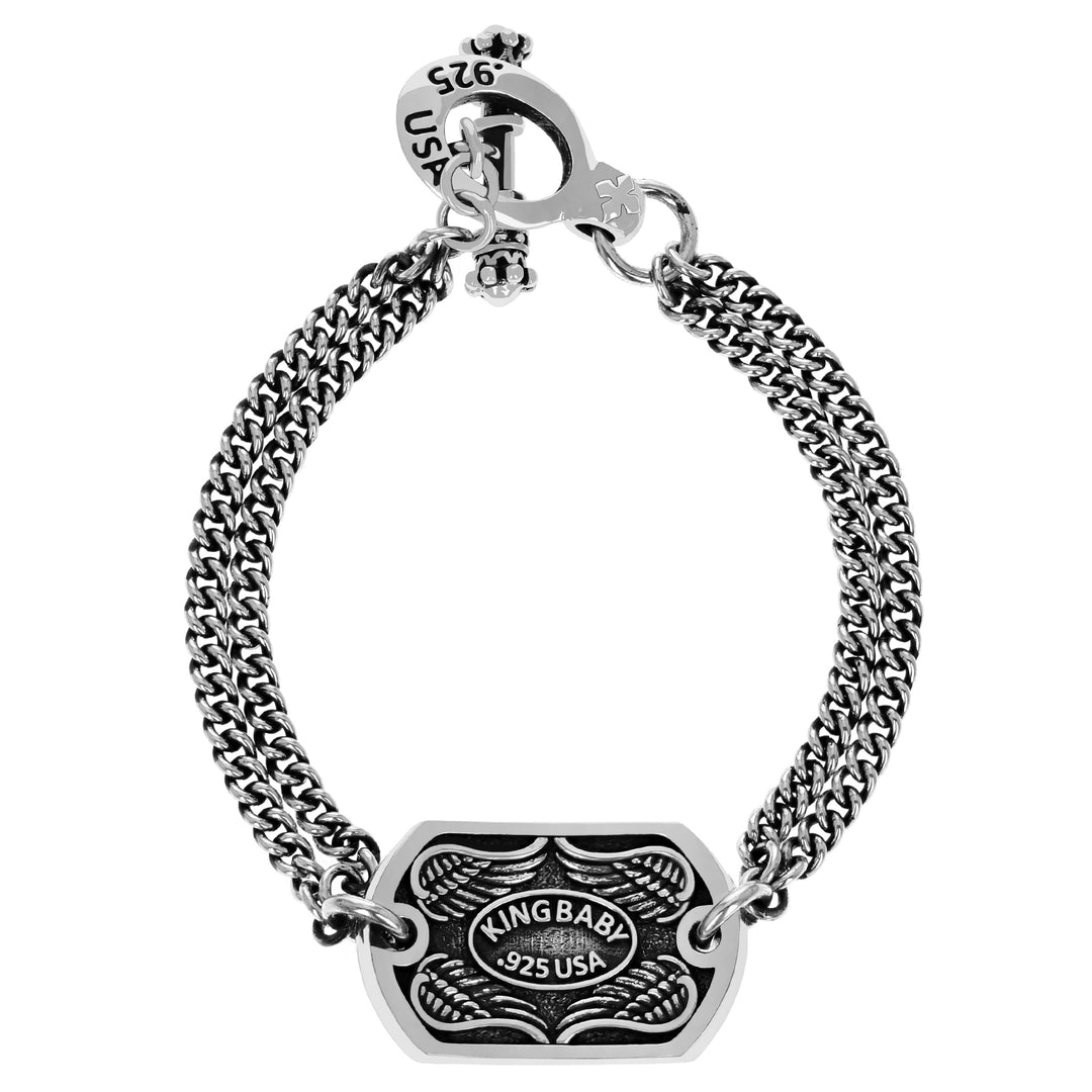 Back shot of Saint Michael Double Curb link Chain Bracelet w/ T-Bar and Toggle