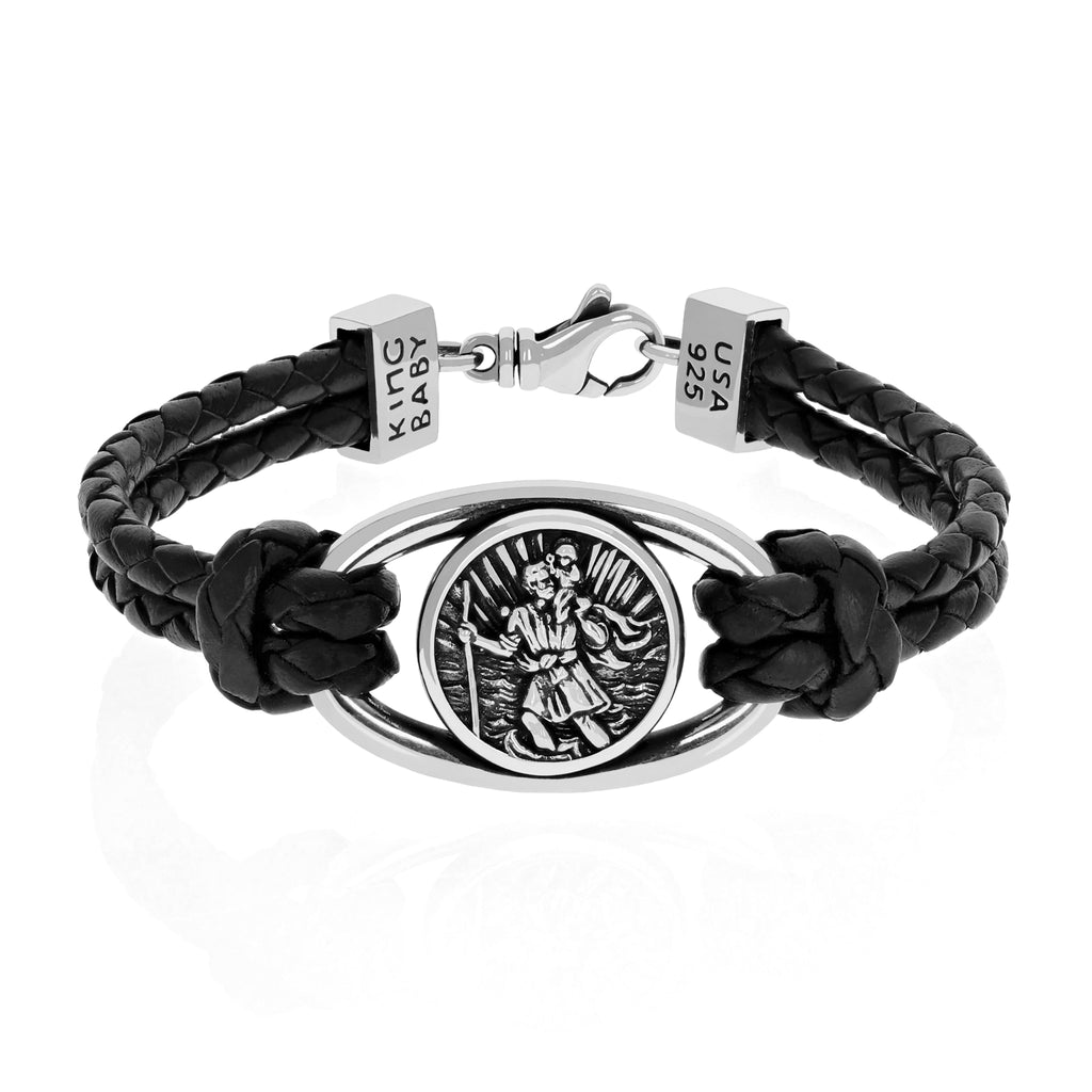 Product shot of Saint Christopher Braided Leather Bracelet