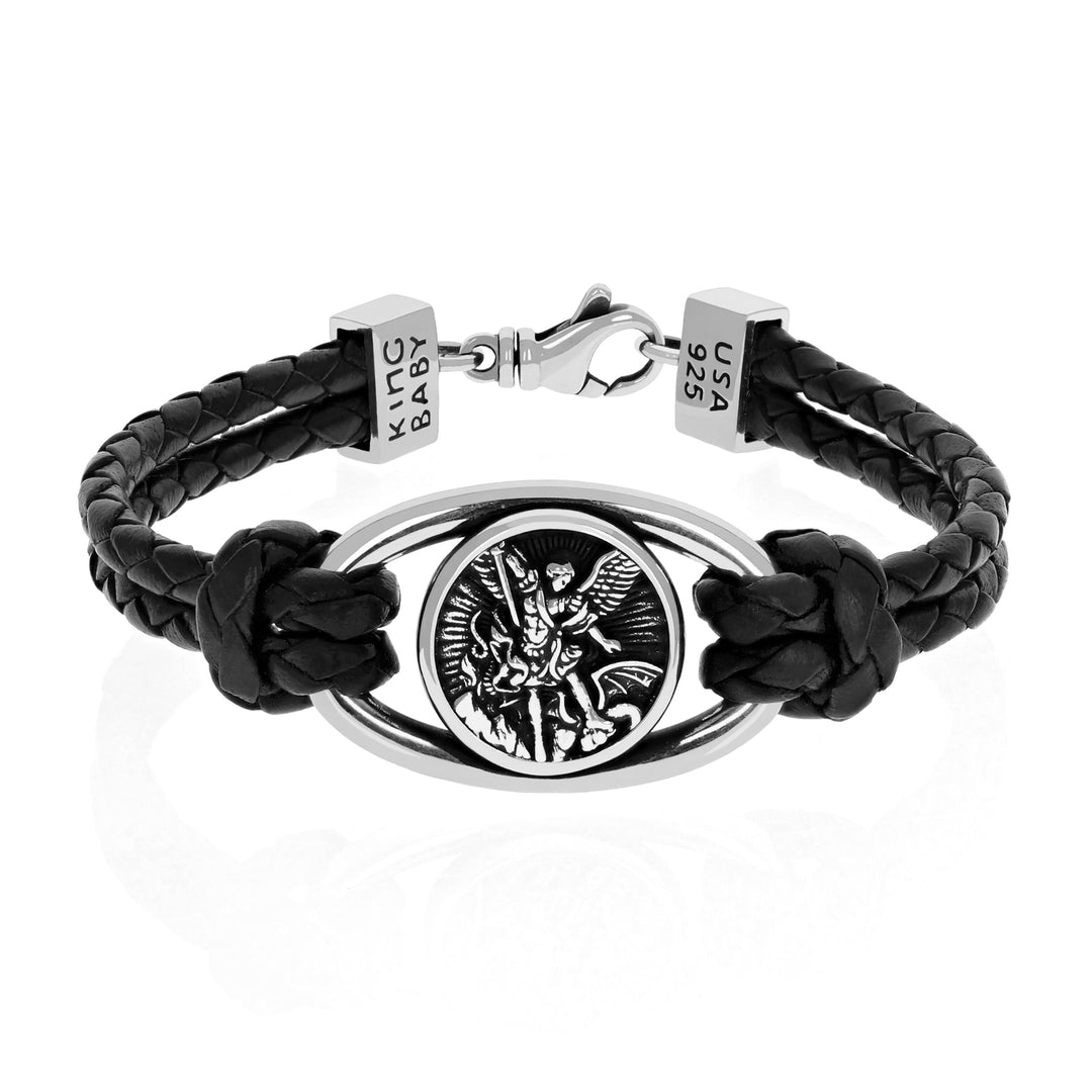 Procut shot of Saint Michael Braided Leather Bracelet