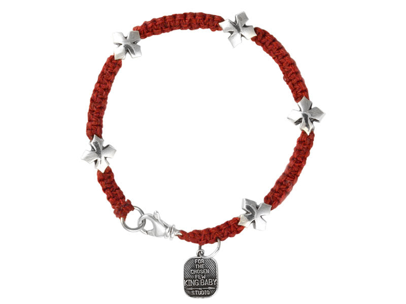 Red Macrame Bracelet w/ MB Crosses