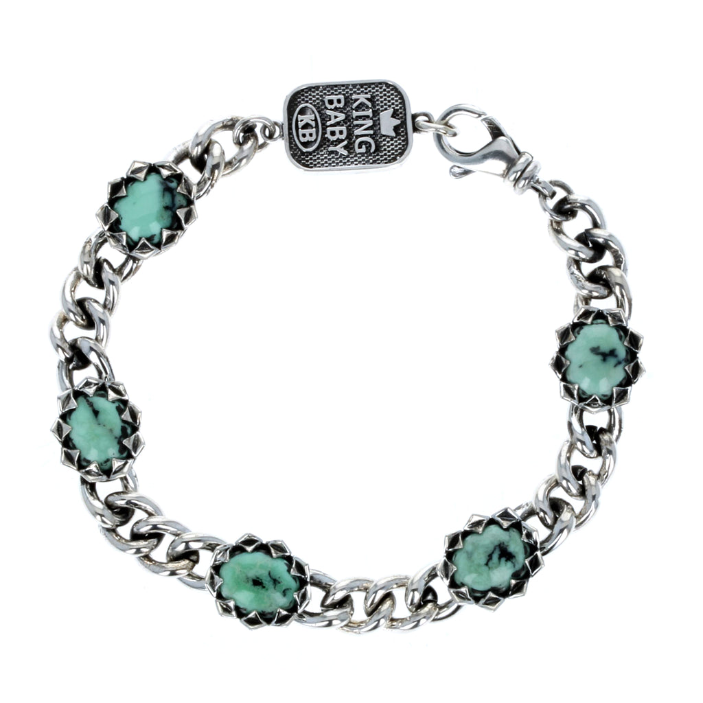 Crowned Oval Turquoise Bracelet top view on white background