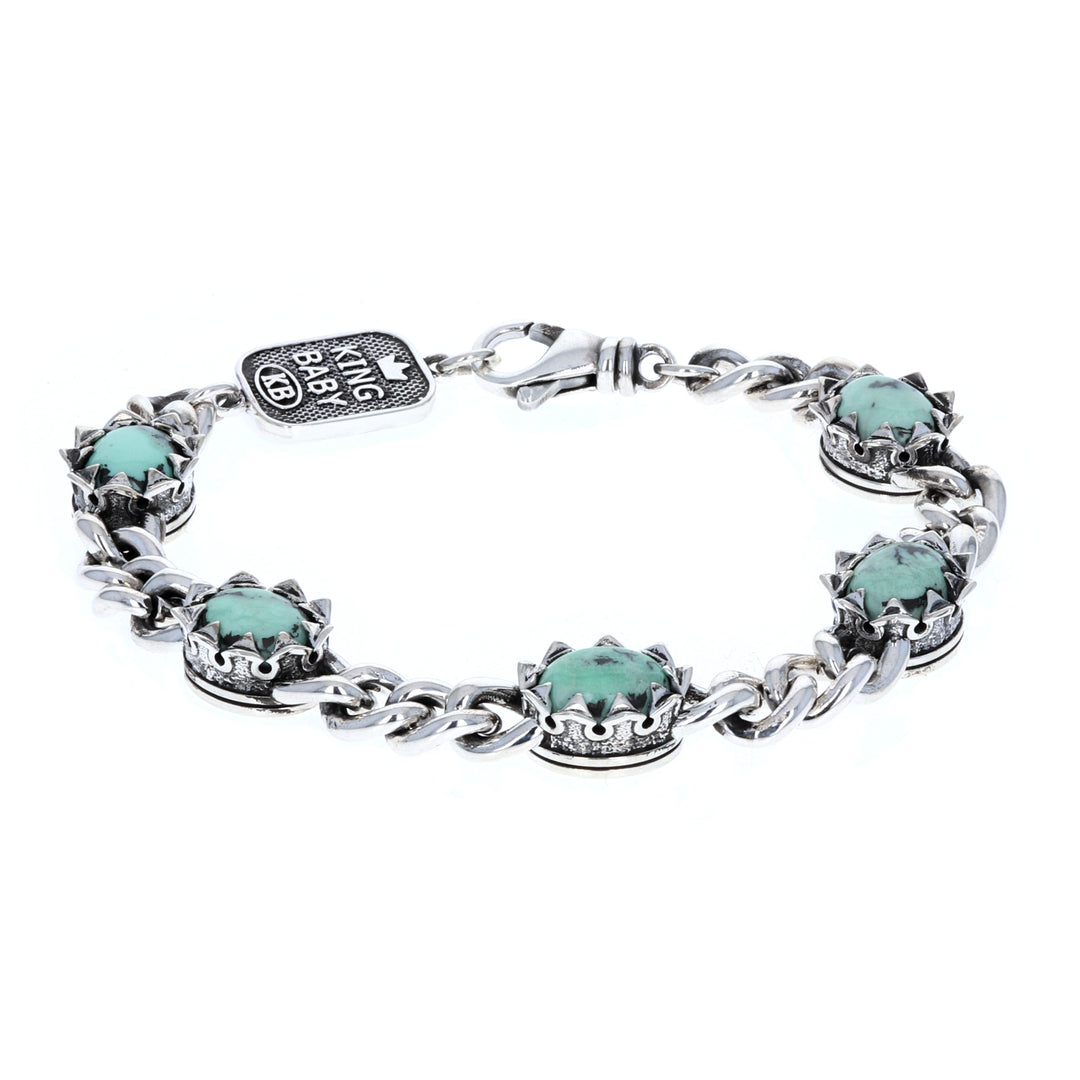 Crowned Oval Turquoise Bracelet side view on white background