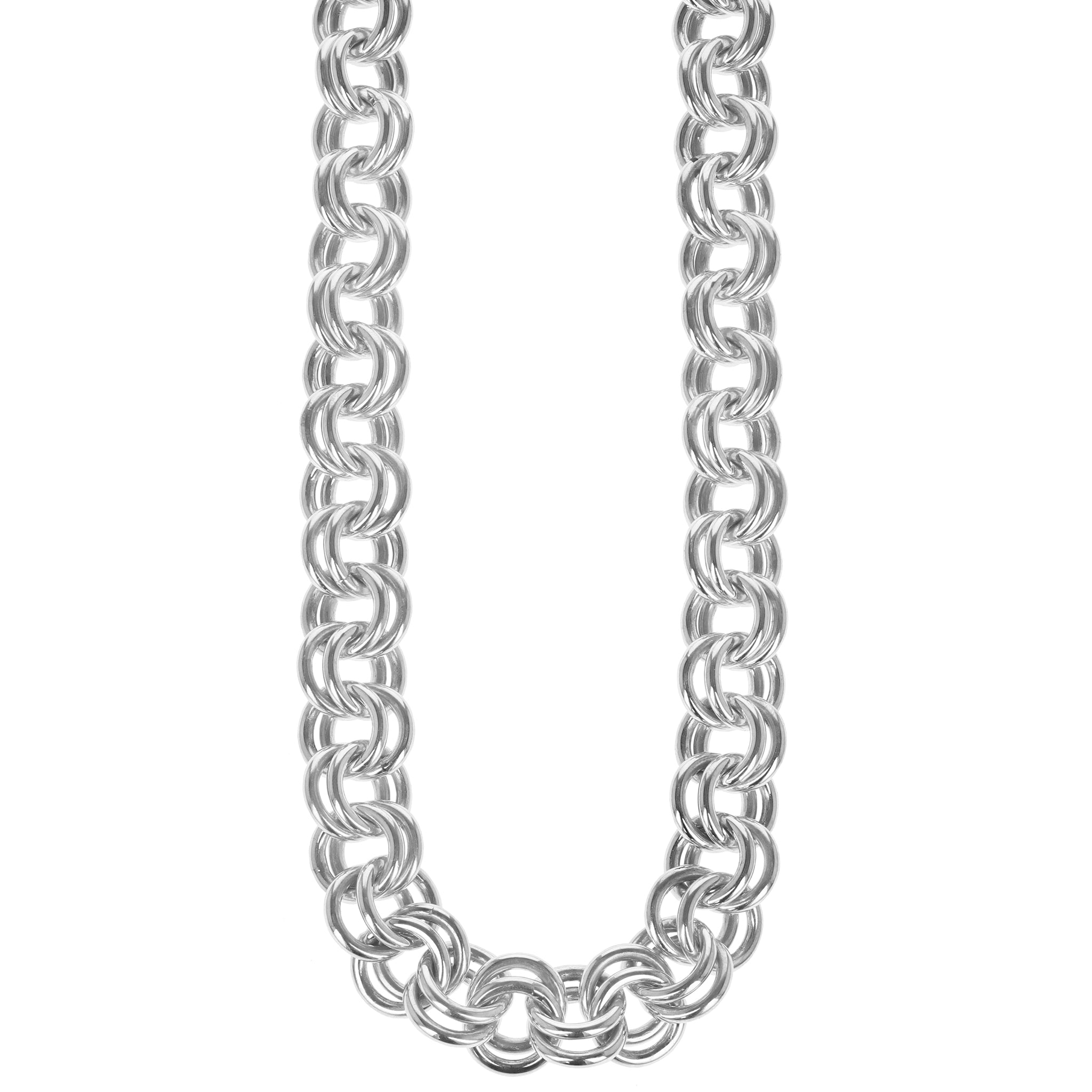 Silver Double Chain 4mm Curb And 6mm Rolo Necklace For Women or Men -  Boutique Wear RENN