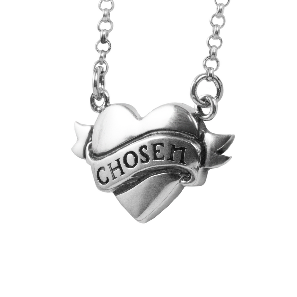 Tattoo Chosen Heart Necklace on white background close up