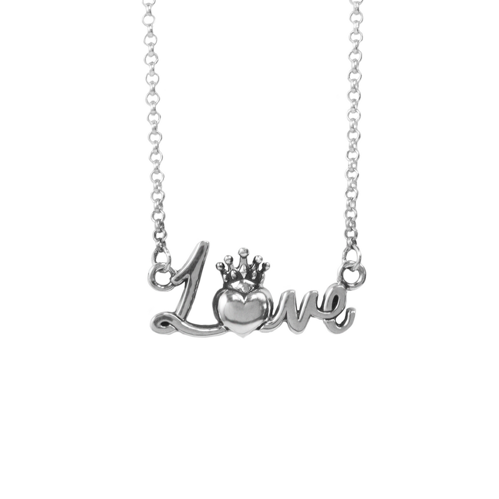 Crowned Heart Love Necklace on white background front view