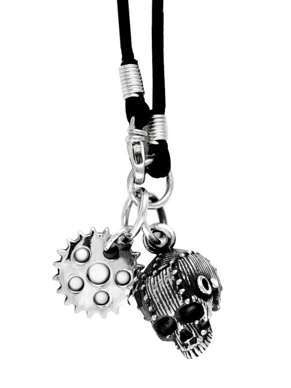 Sheet Metal Skull with Silver Gear Pendant