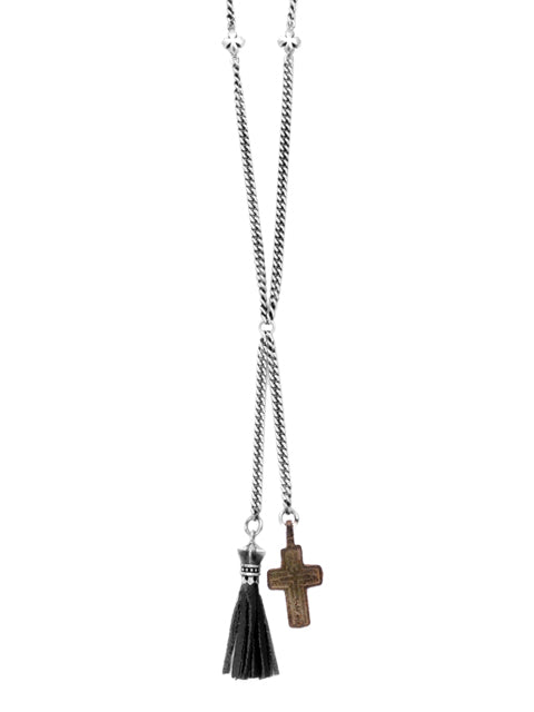 Curb Link Necklace with Authentic Byzantine Cross and Tassel