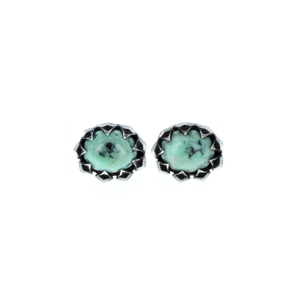 crowned Oval Turquoise stud earrings horizontal positioning front view on white background