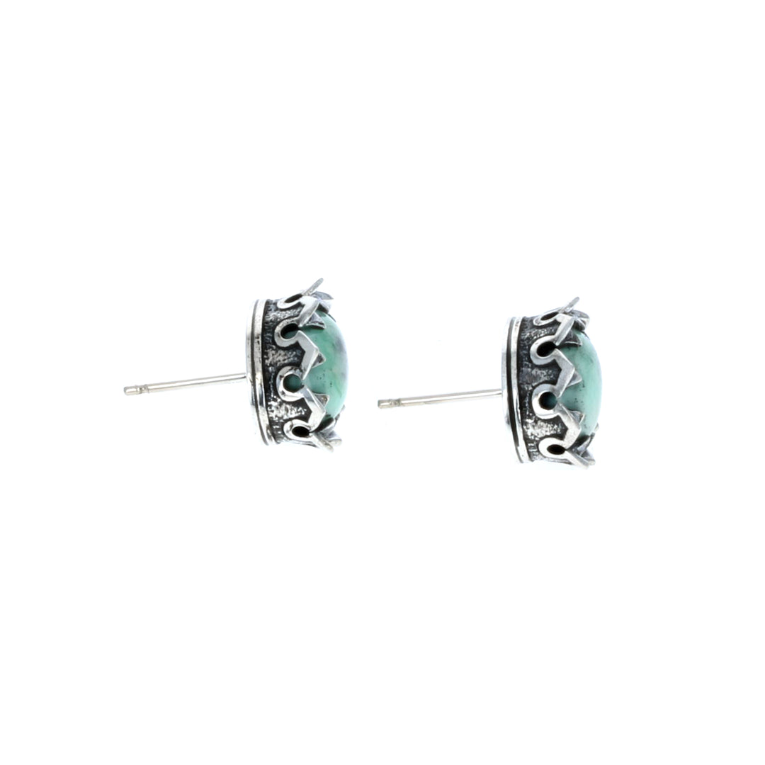 crowned Oval Turquoise stud earrings horizontal positioning side view on white background