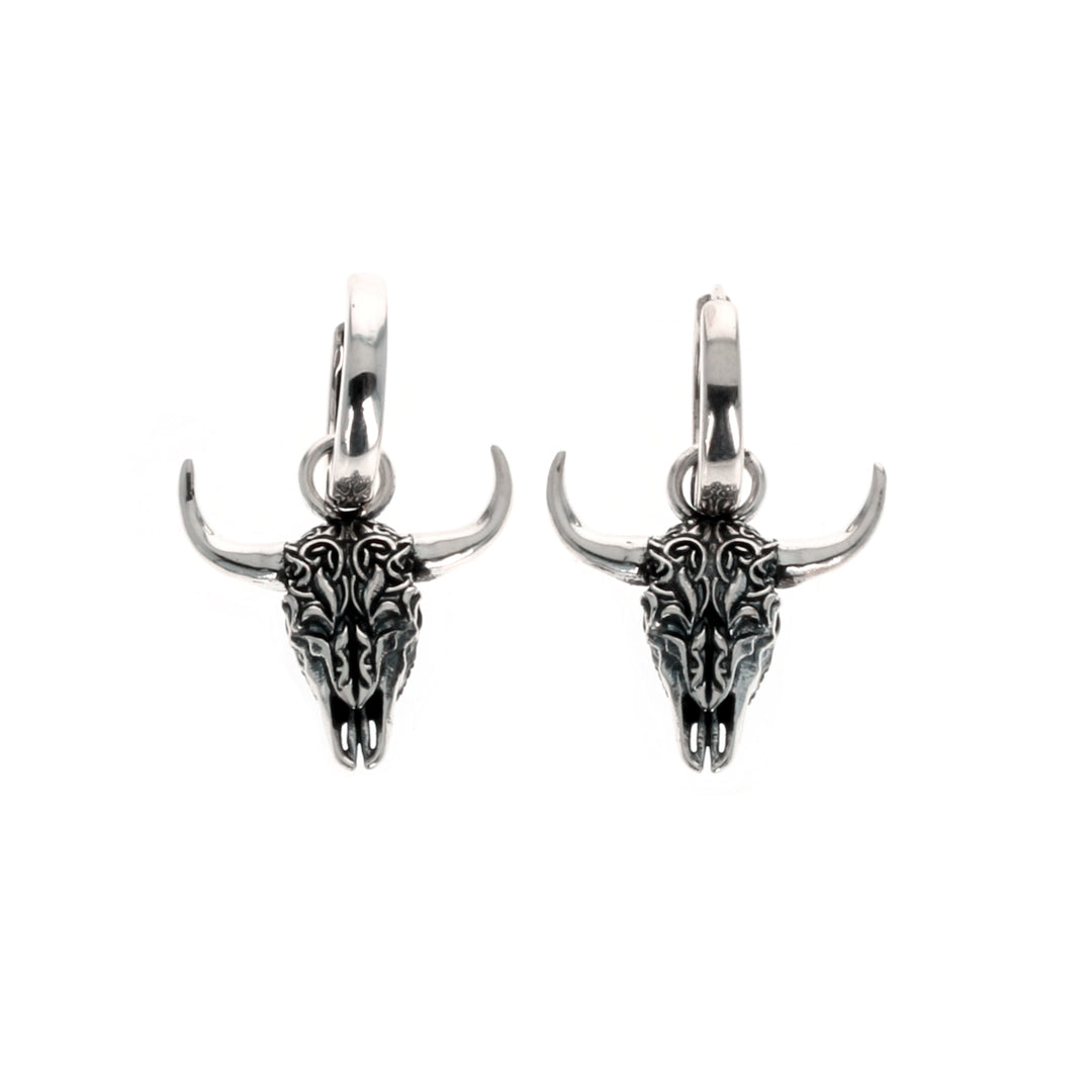 Buffalo Skull Earrings on white background front 2