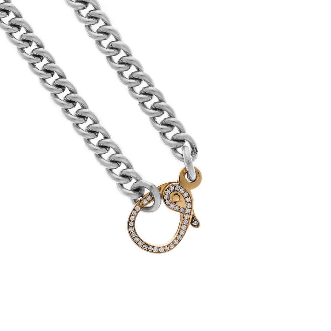 Large Curb Link Chain with 10K Gold and Pave Diamond Lobster Clasp (Single Side)