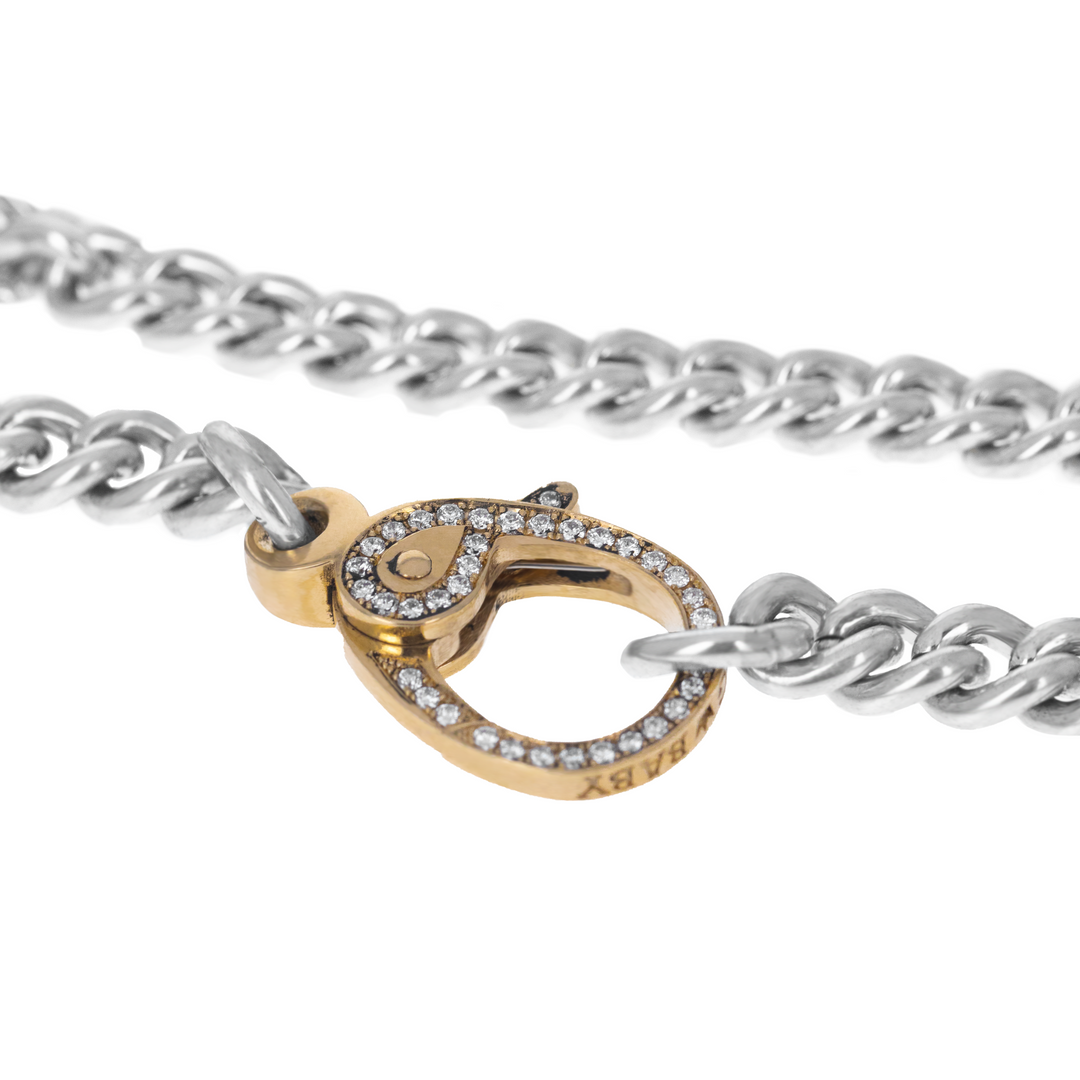 Large Curb Link Chain with 10K Gold and Pave Diamond Lobster Clasp (Single Side)