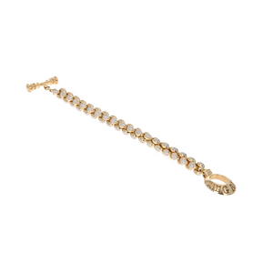 Length wise Product shot of 10k Gold Large Infinity Link Bracelet w/ Pave Diamonds on white background