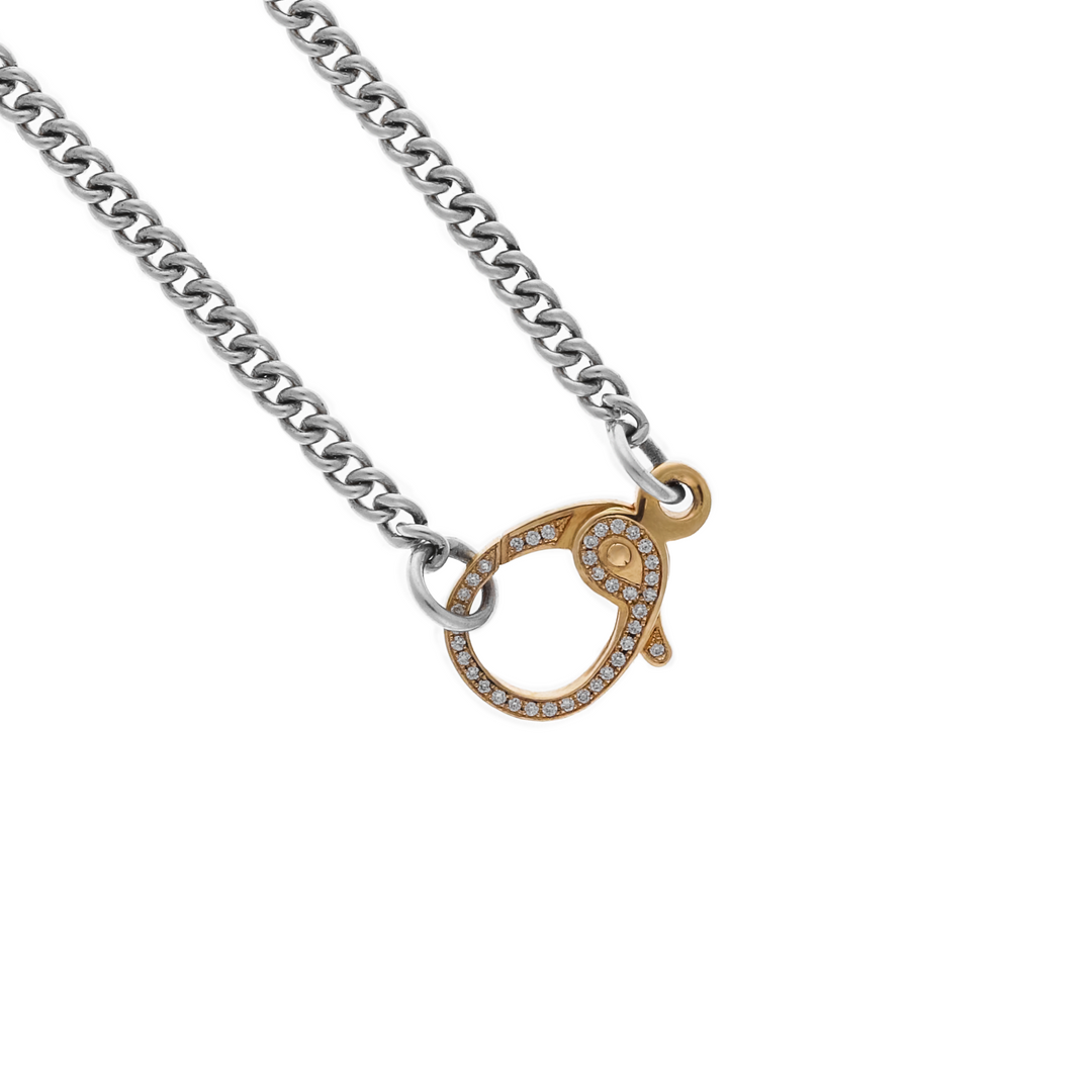 Small Curb Link Chain with Small Gold and Pave Diamond Lobster Clasp (Single Side)